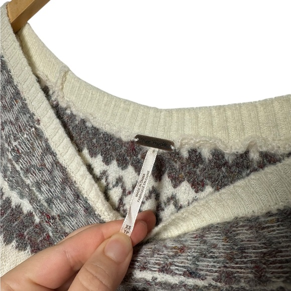 Free People Lock Lomand Sweater Wool Blend Sheer Knit Fair Isle Size XS Ivory - Picture 5 of 7